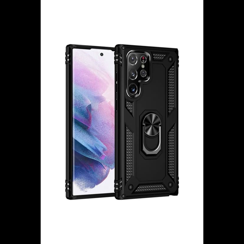 Newface Samsung Galaxy S21 Ultra Kılıf Sofya Yüzüklü Silikon Kapak - Siyah