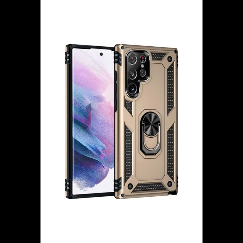 Newface Samsung Galaxy S21 Ultra Kılıf Sofya Yüzüklü Silikon Kapak - Gold