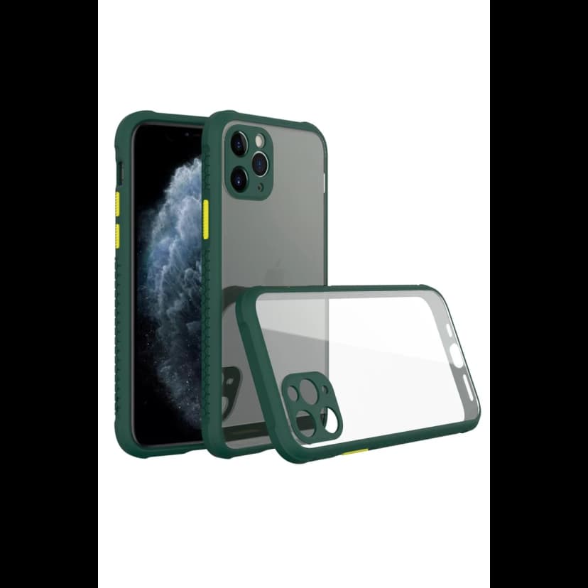 Newface Apple iPhone 11 Pro Max Kılıf Miami Şeffaf Silikon - Koyu Yeşil