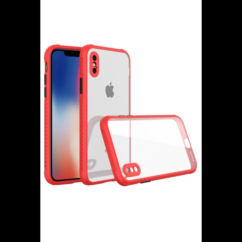 Newface Apple iPhone XS Max Kılıf Miami Şeffaf Silikon - Kırmızı