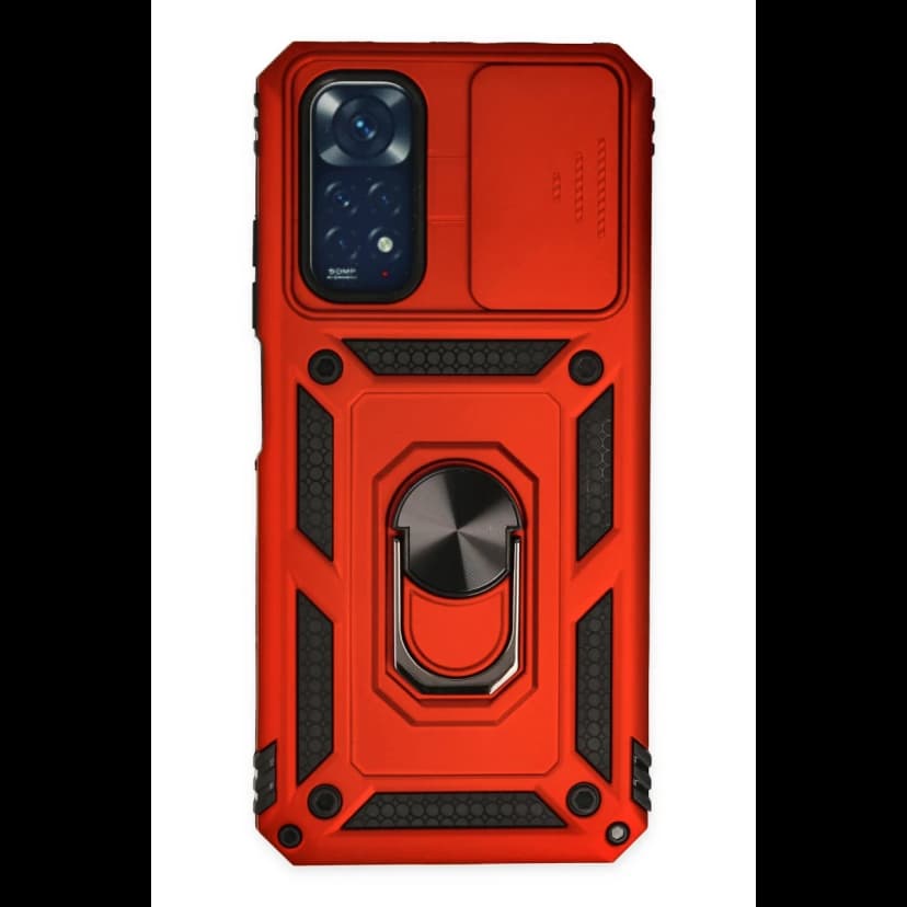 Newface Xiaomi Redmi Note 11 Kılıf Pars Lens Yüzüklü Silikon - Kırmızı