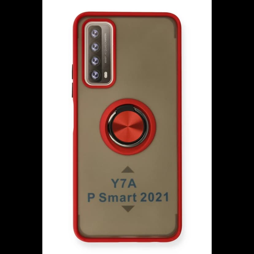 Newface Huawei P Smart 2021 Kılıf Montreal Yüzüklü Silikon Kapak - Kırmızı