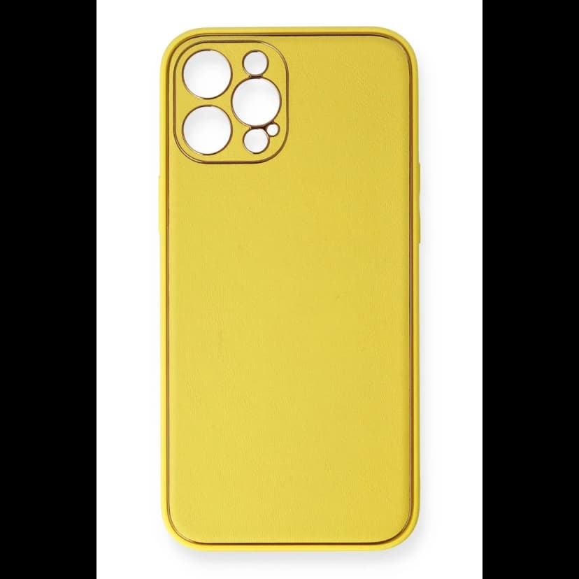 Newface Apple iPhone 12 Pro Max Kılıf Coco Deri Silikon Kapak - Sarı