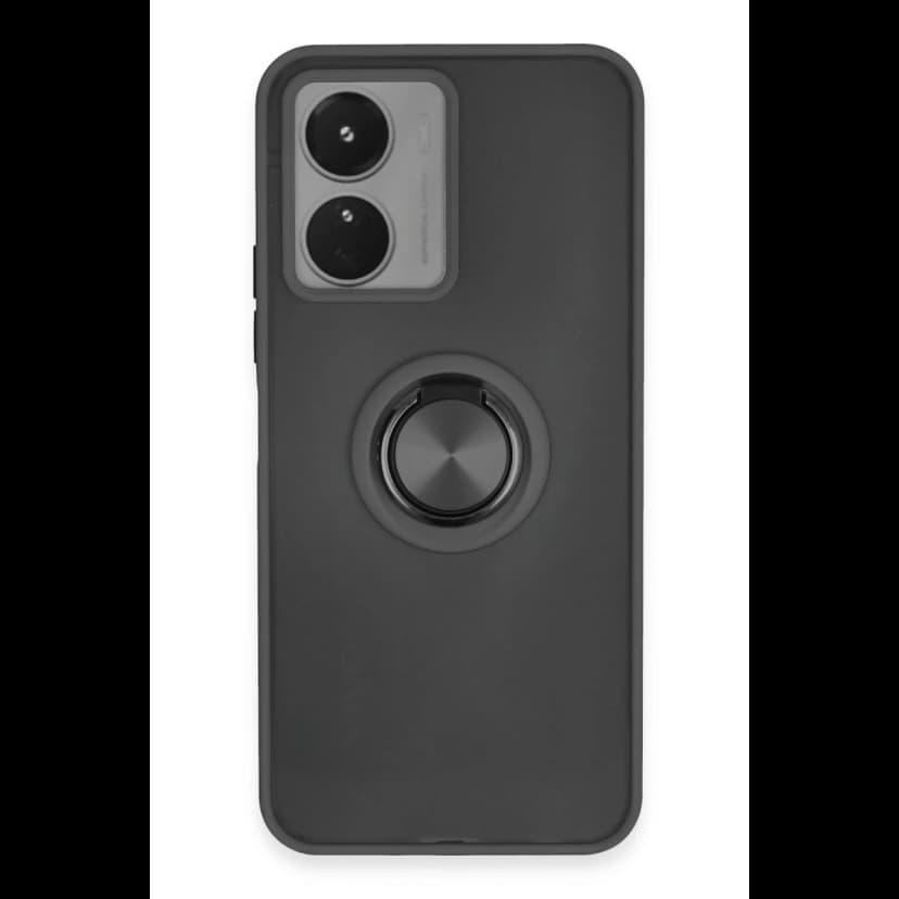 Newface Vivo Y16 Kılıf Montreal Yüzüklü Silikon Kapak - Siyah