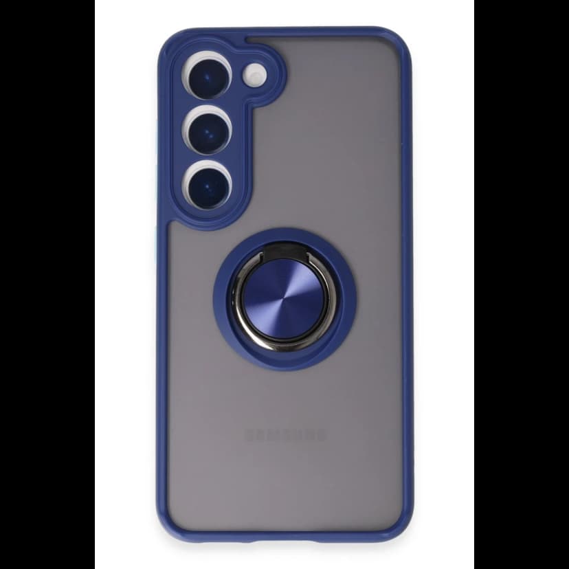 Newface Samsung Galaxy S23 Kılıf Montreal Yüzüklü Silikon Kapak - Lacivert