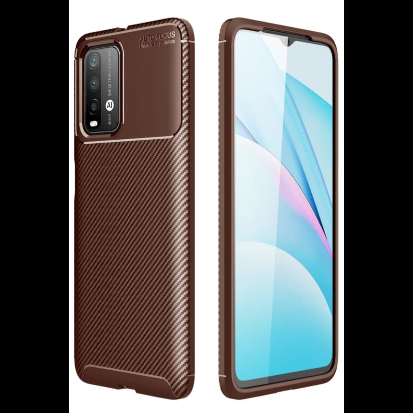 Newface Xiaomi Redmi 9T Kılıf Auto Focus Karbon Kapak - Kahverengi