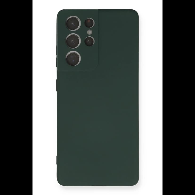 Newface Samsung Galaxy S21 Ultra Kılıf Nano içi Kadife Silikon - Koyu Yeşil