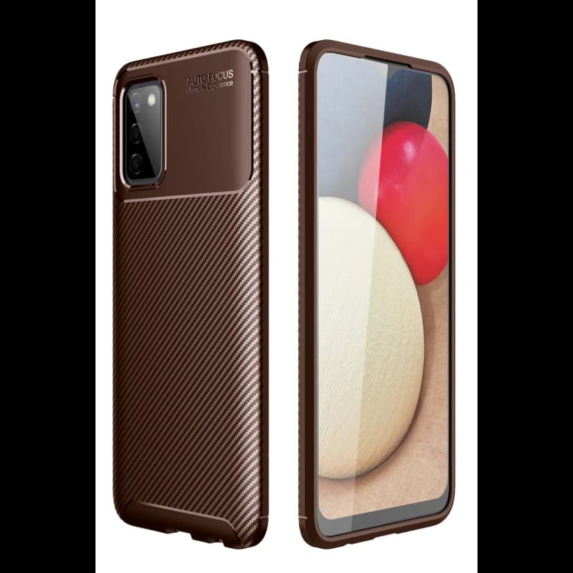 Newface Samsung Galaxy A02S Kılıf Auto Focus Karbon Kapak - Kahverengi