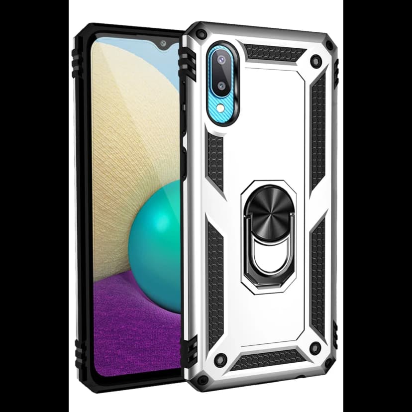 Newface Samsung Galaxy A02 Kılıf Sofya Yüzüklü Silikon Kapak - Gümüş