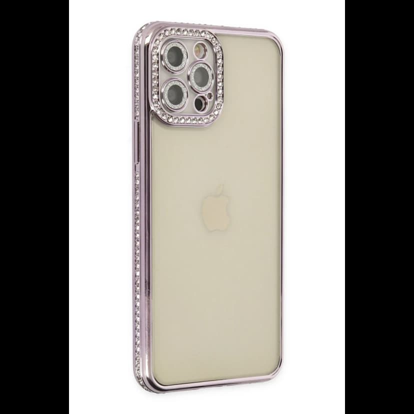 Newface Apple iPhone 12 Pro Kılıf Joke Taşlı Silikon - Mor