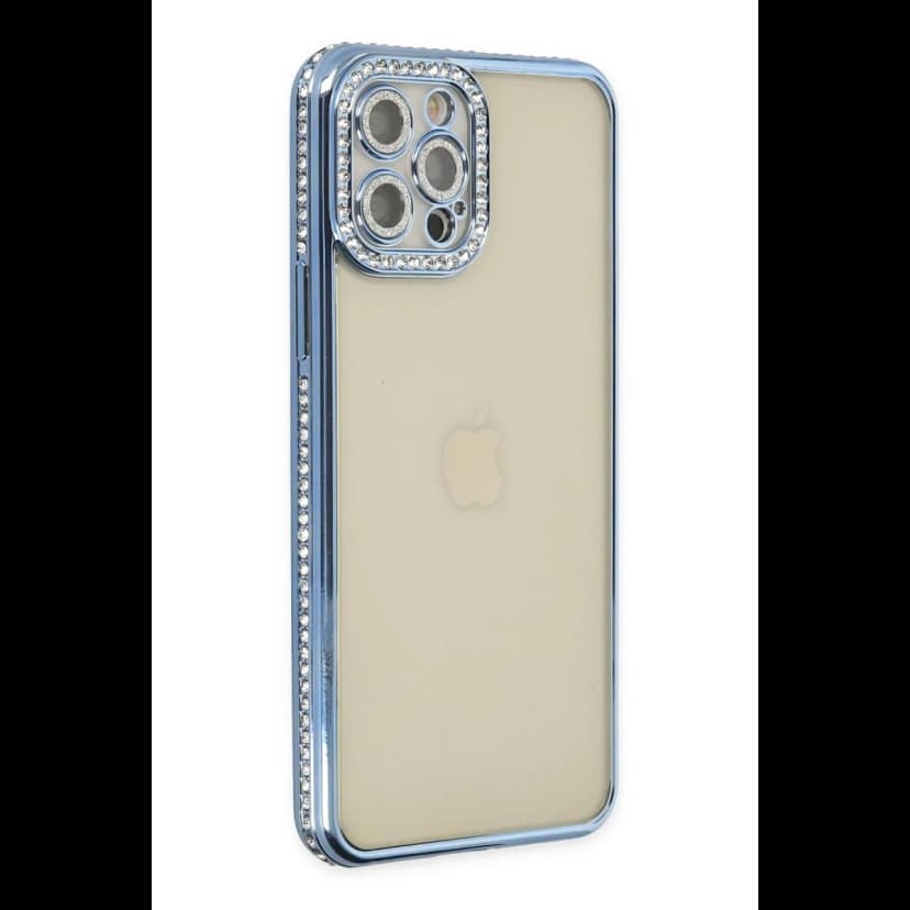 Newface Apple iPhone 12 Pro Kılıf Joke Taşlı Silikon - Mavi