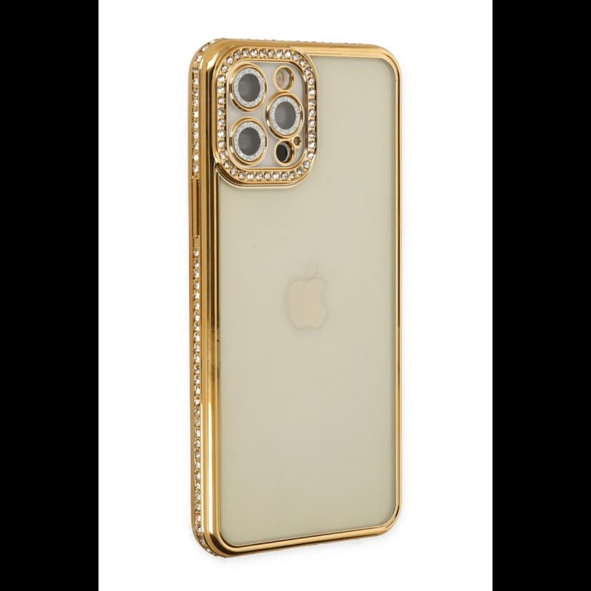 Newface Apple iPhone 12 Pro Kılıf Joke Taşlı Silikon - Gold