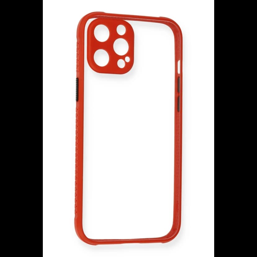 Newface Apple iPhone 12 Kılıf Miami Şeffaf Silikon - Kırmızı