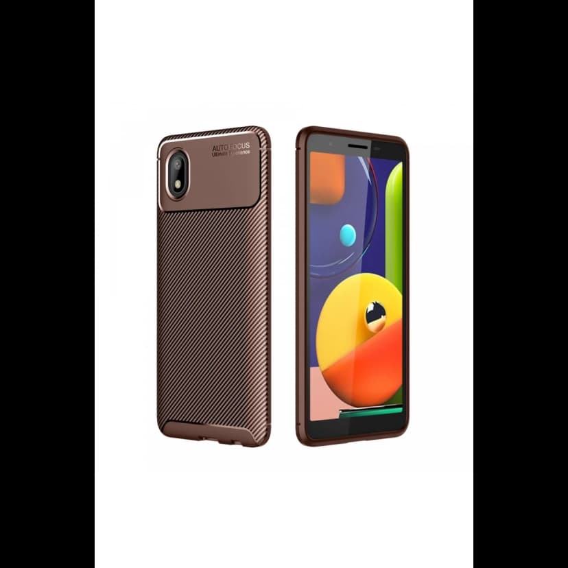 Newface Samsung Galaxy A01 Core Kılıf Auto Focus Karbon Kapak - Kahverengi