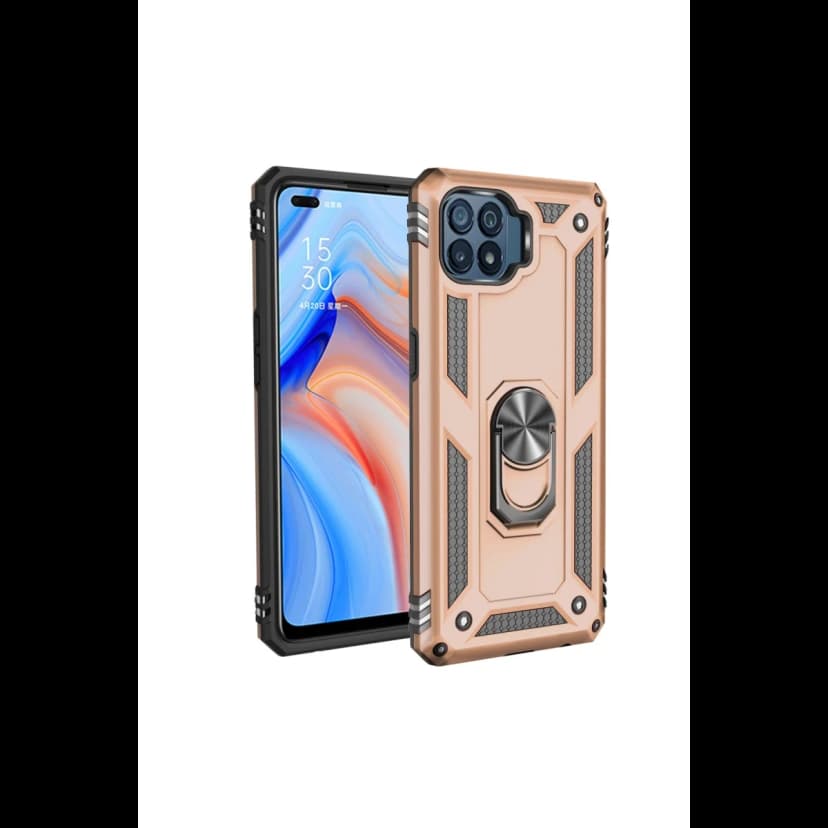Newface Oppo Reno 4 Lite Kılıf Sofya Yüzüklü Silikon Kapak - Gold