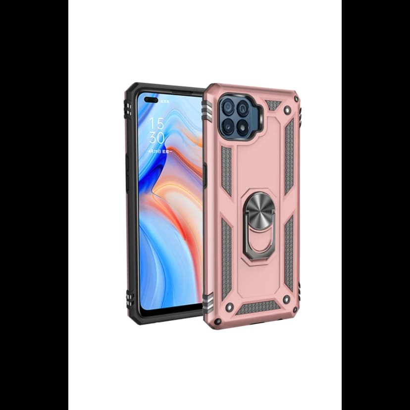 Newface Oppo Reno 4 Lite Kılıf Sofya Yüzüklü Silikon Kapak - Rose