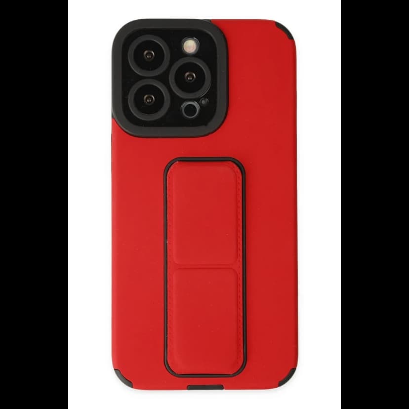 Newface Apple iPhone 13 Pro Max Kılıf Mega Standlı Silikon - Kırmızı