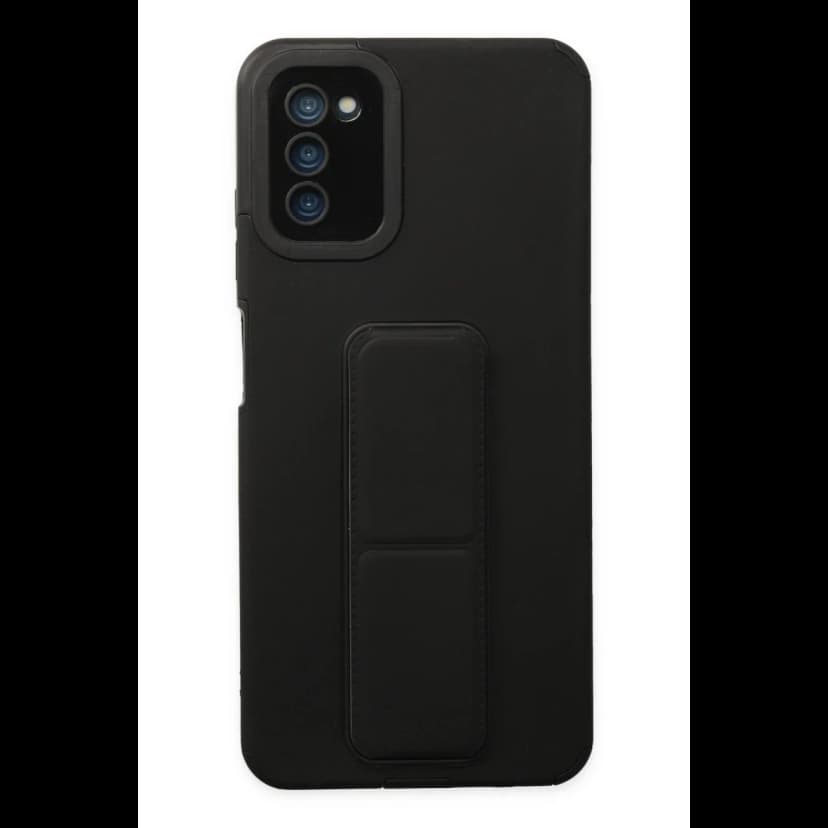 Newface Samsung Galaxy A03S Kılıf Mega Standlı Silikon - Siyah