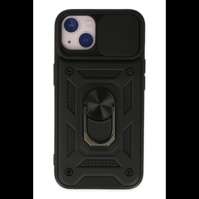 Newface Apple iPhone 14 Kılıf Pars Lens Yüzüklü Silikon - Siyah