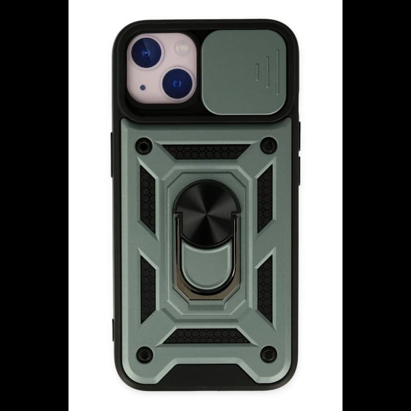 Newface Apple iPhone 14 Kılıf Pars Lens Yüzüklü Silikon - Yeşil