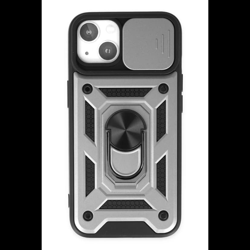 Newface Apple iPhone 14 Kılıf Pars Lens Yüzüklü Silikon - Gümüş