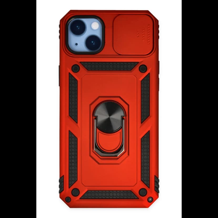 Newface Apple iPhone 14 Plus Kılıf Pars Lens Yüzüklü Silikon - Kırmızı