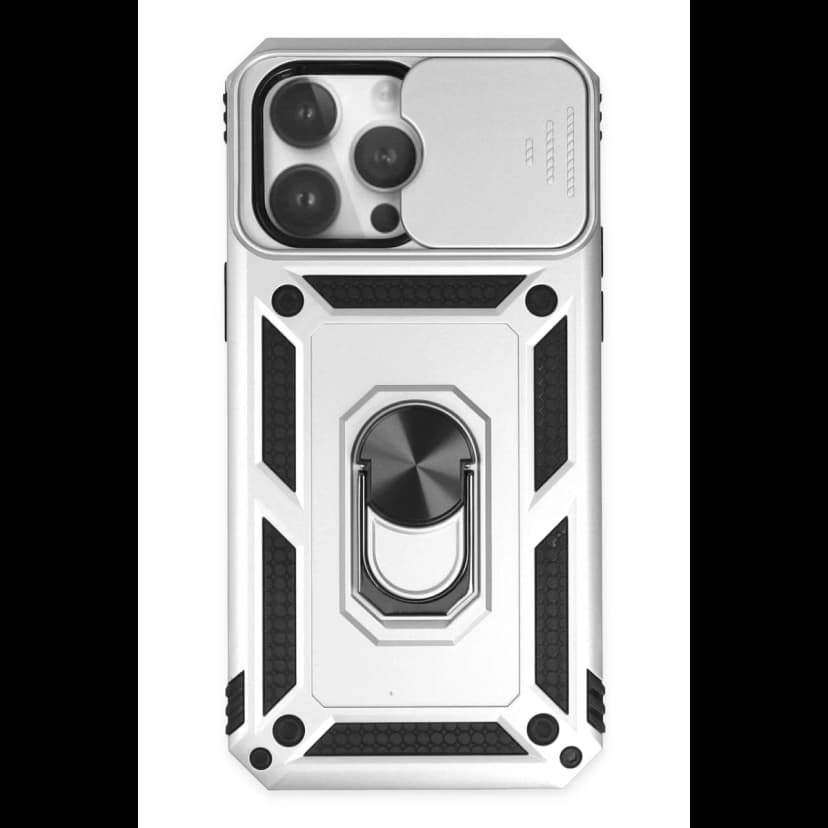 Newface Apple iPhone 14 Pro Kılıf Pars Lens Yüzüklü Silikon - Gümüş