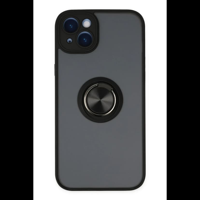 Newface Apple iPhone 14 Kılıf Montreal Yüzüklü Silikon Kapak - Siyah