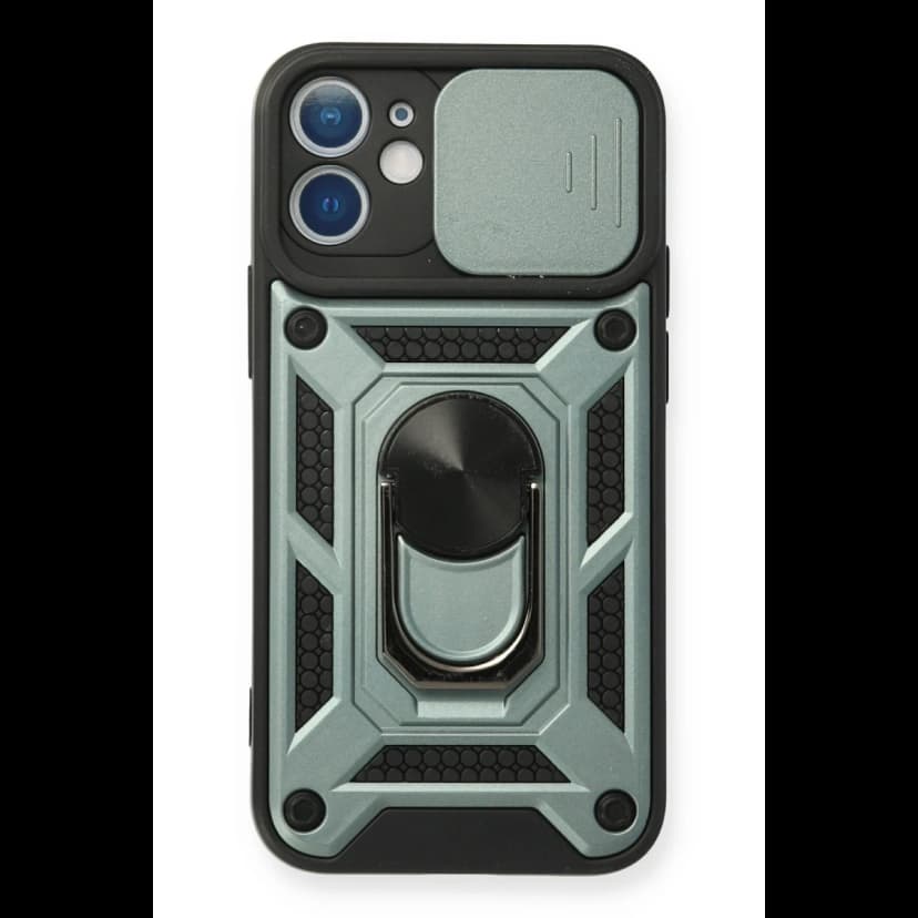 Newface Apple iPhone 12 Kılıf Pars Lens Yüzüklü Silikon - Yeşil
