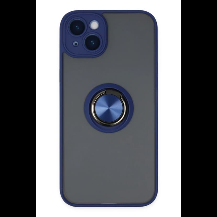 Newface Apple iPhone 14 Kılıf Montreal Yüzüklü Silikon Kapak - Lacivert