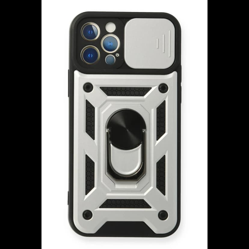 Newface Apple iPhone 12 Pro Kılıf Pars Lens Yüzüklü Silikon - Gümüş