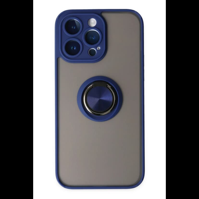 Newface Apple iPhone 14 Pro Kılıf Montreal Yüzüklü Silikon Kapak - Lacivert