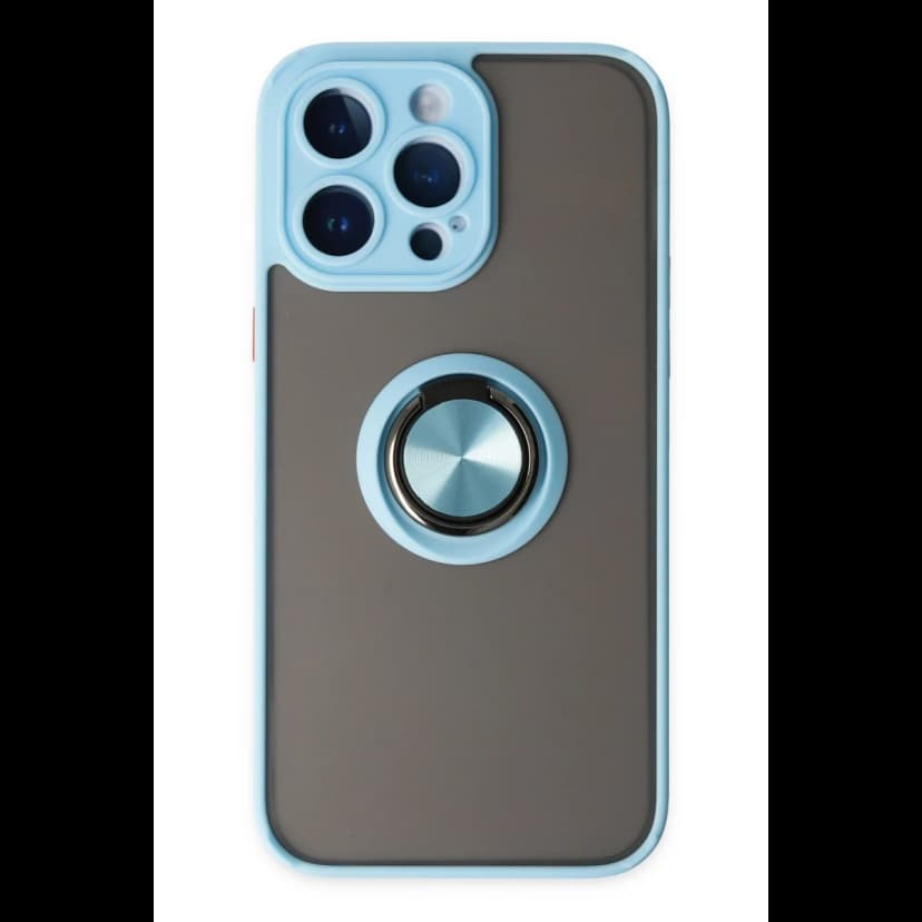 Newface Apple iPhone 14 Pro Max Kılıf Montreal Yüzüklü Silikon Kapak - Buz Mavi