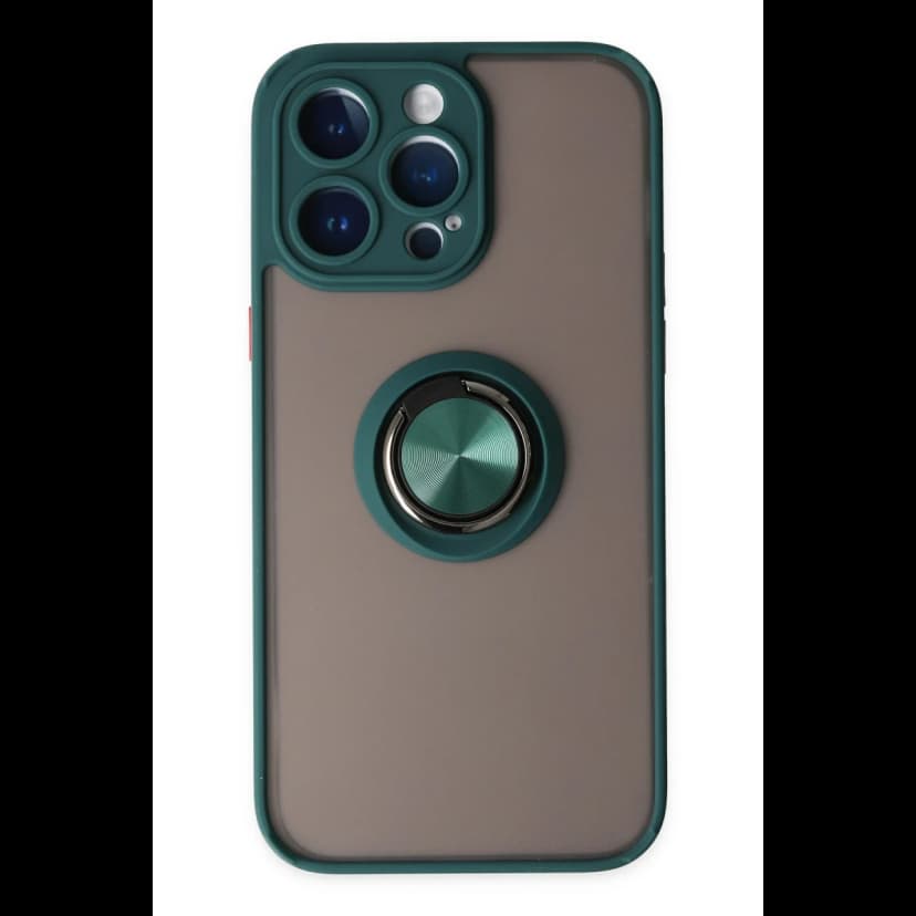 Newface Apple iPhone 14 Pro Max Kılıf Montreal Yüzüklü Silikon Kapak - Yeşil