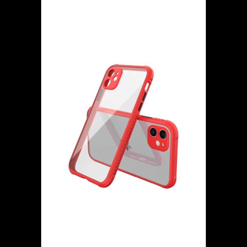 Newface Apple iPhone 12 Mini Kılıf Miami Şeffaf Silikon - Kırmızı
