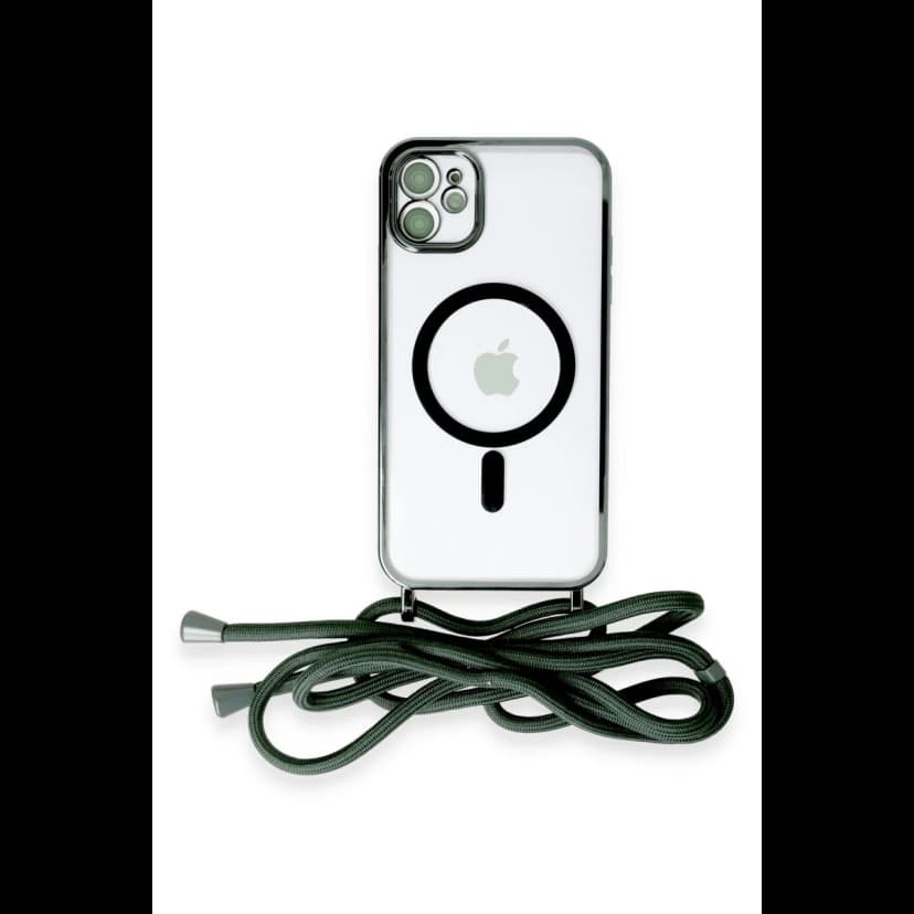 Newface Apple iPhone 11 Kılıf Divo Lazer Askılı Magsafe Kapak - Koyu Yeşil