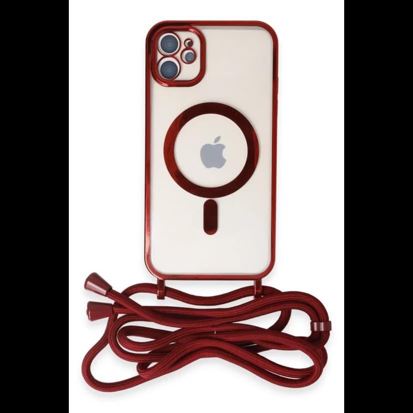 Newface Apple iPhone 11 Kılıf Divo Lazer Askılı Magsafe Kapak - Kırmızı