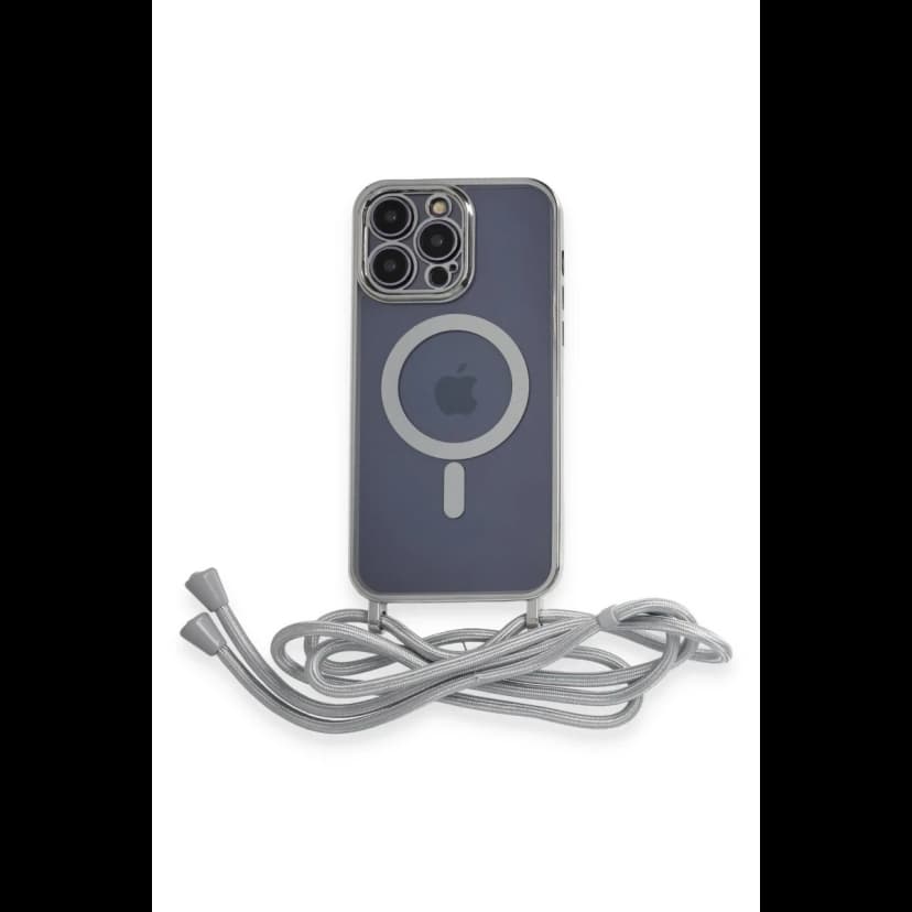 Newface Apple iPhone 12 Pro Kılıf Divo Lazer Askılı Magsafe Kapak - Gümüş
