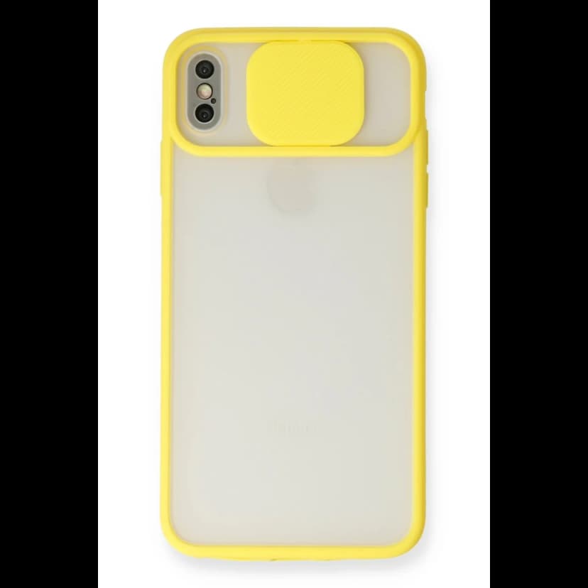 Newface Apple iPhone X Kılıf Palm Buzlu Kamera Sürgülü Silikon - Sarı