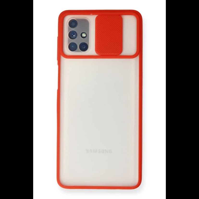 Newface Samsung Galaxy M51 Kılıf Palm Buzlu Kamera Sürgülü Silikon - Kırmızı