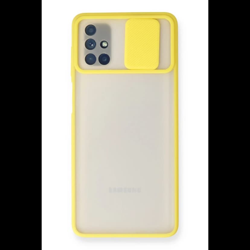Newface Samsung Galaxy M51 Kılıf Palm Buzlu Kamera Sürgülü Silikon - Sarı
