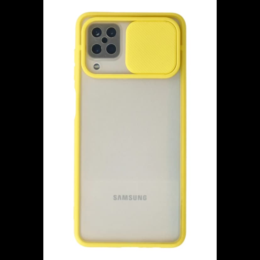 Newface Samsung Galaxy A12 Kılıf Palm Buzlu Kamera Sürgülü Silikon - Sarı