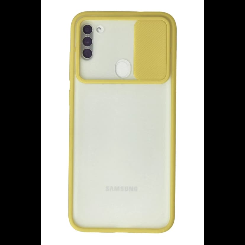 Newface Samsung Galaxy A11 Kılıf Palm Buzlu Kamera Sürgülü Silikon - Sarı