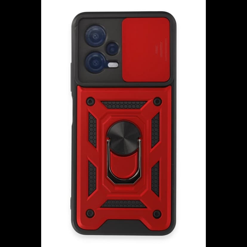 Newface Xiaomi Redmi Note 12 5G Kılıf Pars Lens Yüzüklü Silikon - Kırmızı