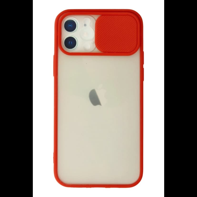 Newface Apple iPhone 12 Kılıf Palm Buzlu Kamera Sürgülü Silikon - Kırmızı