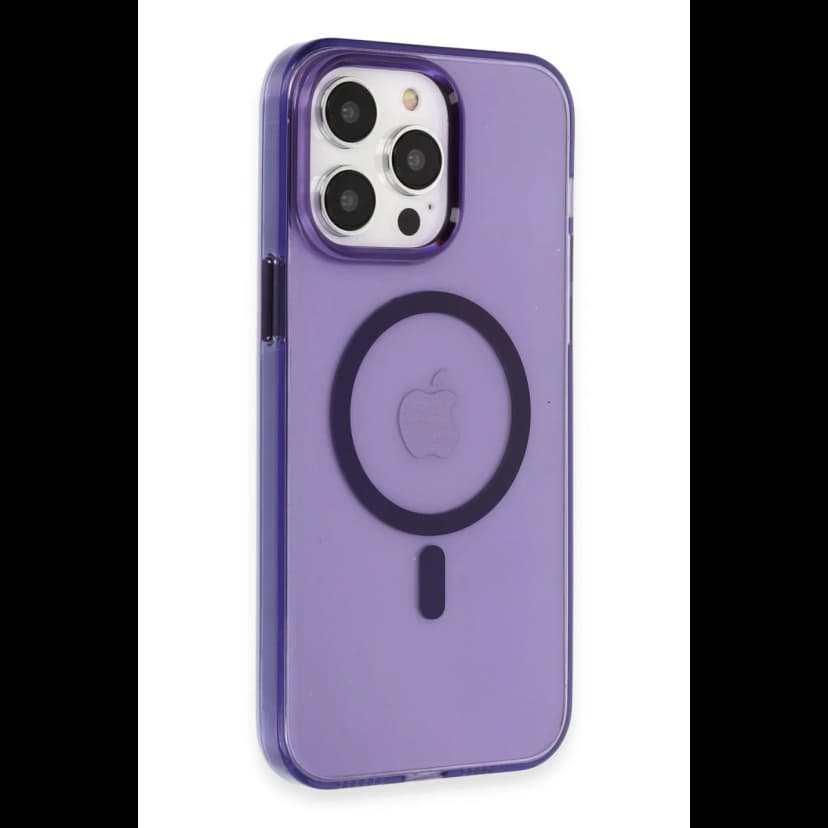 Newface Apple iPhone 14 Pro Kılıf Tron Şeffaf Magsafe Kapak - Derin Mor
