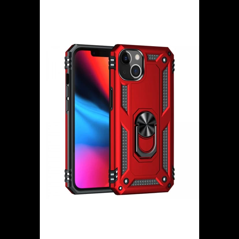 Newface Apple iPhone 14 Plus Kılıf Sofya Yüzüklü Silikon Kapak - Kırmızı