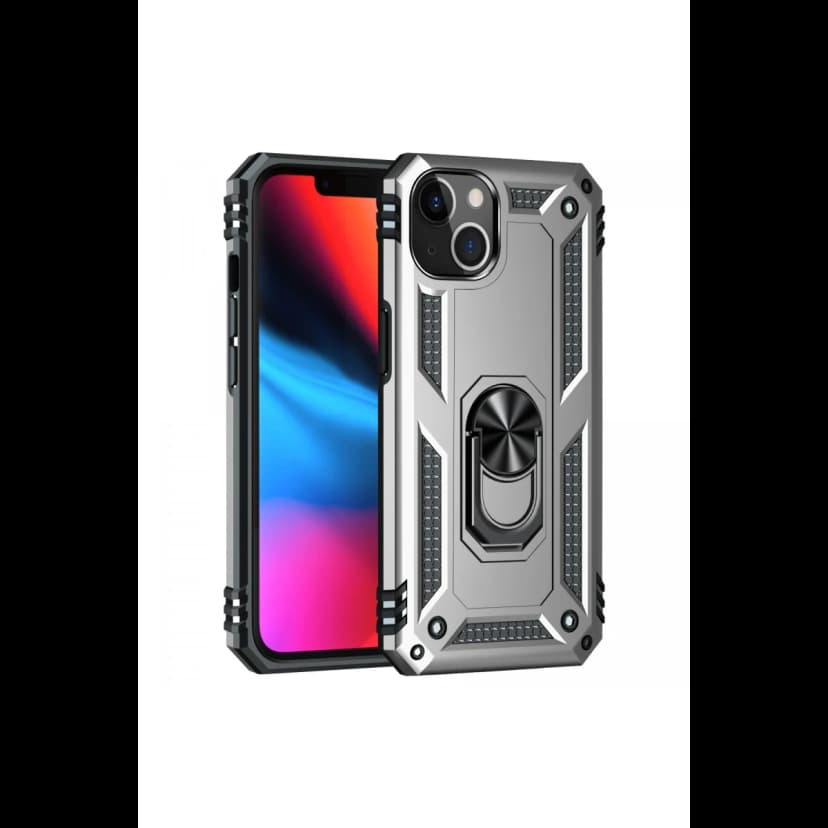 Newface Apple iPhone 14 Plus Kılıf Sofya Yüzüklü Silikon Kapak - Gümüş