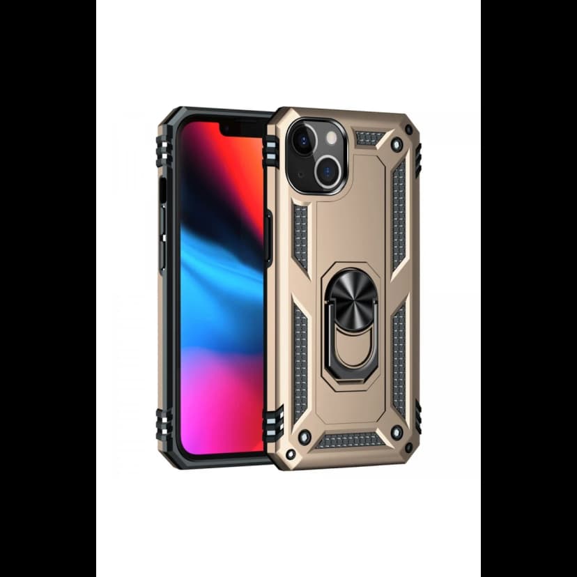Newface Apple iPhone 14 Plus Kılıf Sofya Yüzüklü Silikon Kapak - Gold