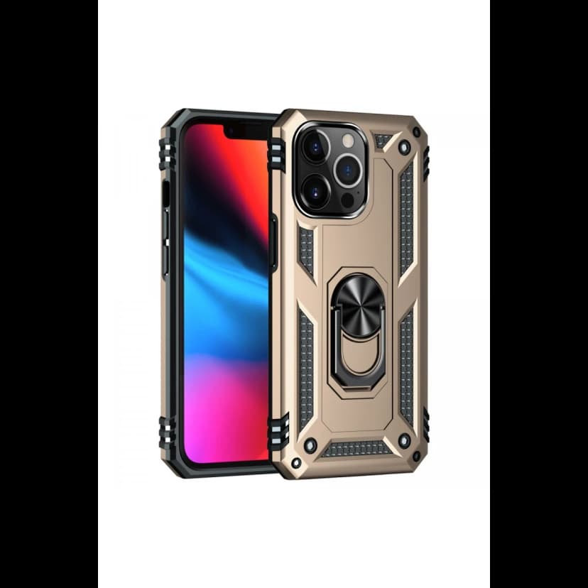Newface Apple iPhone 14 Pro Kılıf Sofya Yüzüklü Silikon Kapak - Gold